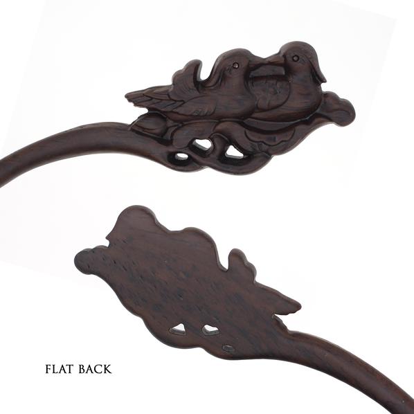 CrystalMood Carved Ebony Wood Flat-Back Mandarin Ducks Hair Stick