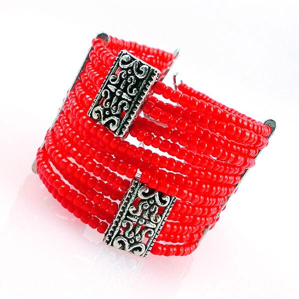 Tibetan Style 13-strand Beaded Bracelet Orange