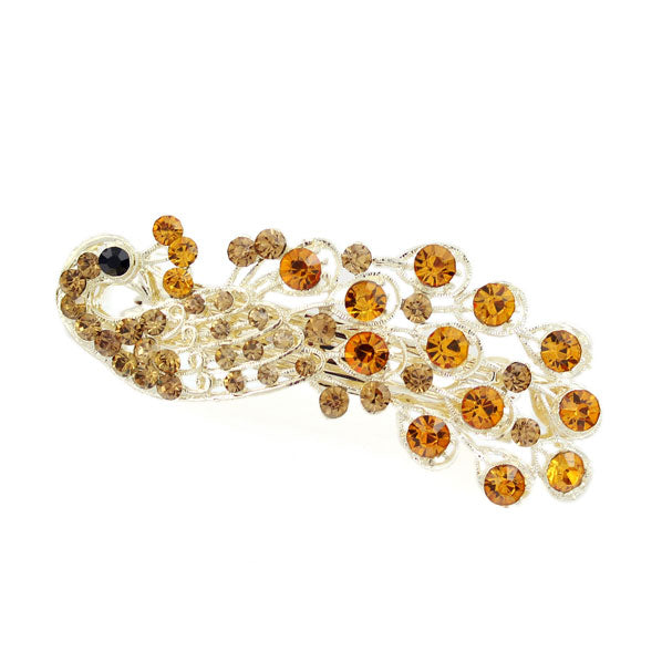 Czech Rhinestone Peacock Hair Barrette Blue
