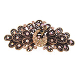 Antique Brass Rhinestone Peacock Hair Barrette Champagne