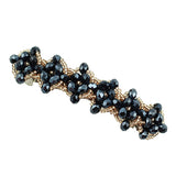 Beaded Crystal Floral Princess Barrette Black
