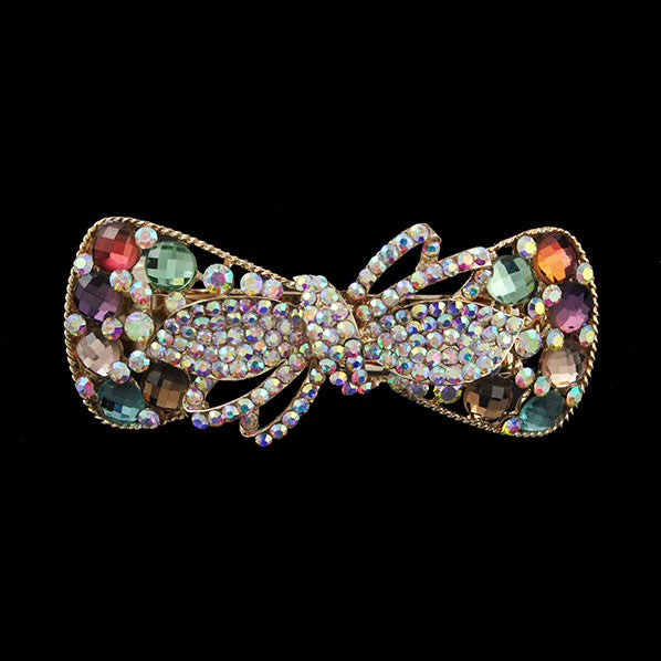 Gold Finish Rhinestone Bow Full-size Barrette