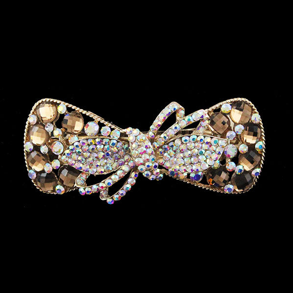 Gold Finish Champagne Rhinestone Bow Full-size Barrette