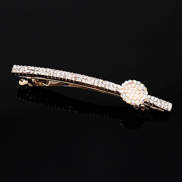 Clear Rhinestone Princess Hair Barrette with Pink Pearl Disc