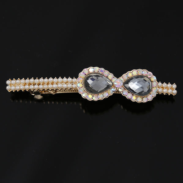 Rhinestone Bow and Pearl Hair Barrette