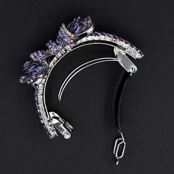 LUX Czech Rhinestone & Zircon Ponytail Barrette Bow Lilac