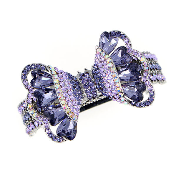 LUX Czech Rhinestone & Zircon Ponytail Barrette Bow Lilac
