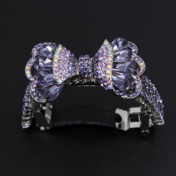 LUX Czech Rhinestone & Zircon Ponytail Barrette Bow Lilac