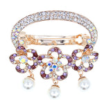 Oval Floral Princess Hair Barrette w/ Pearl Tassels Blue