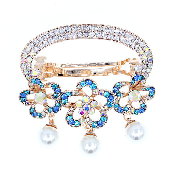 Oval Floral Princess Hair Barrette w/ Pearl Tassels Pink