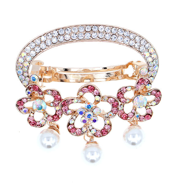 Oval Floral Princess Hair Barrette w/ Pearl Tassels
