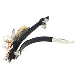 Enamel Flower and Gold Tone Leaves Princess Slim Hair Barrette w/ Pearl Tassel