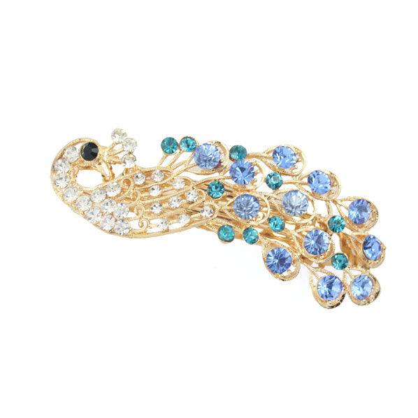 Czech Rhinestone Peacock Hair Barrette Purple