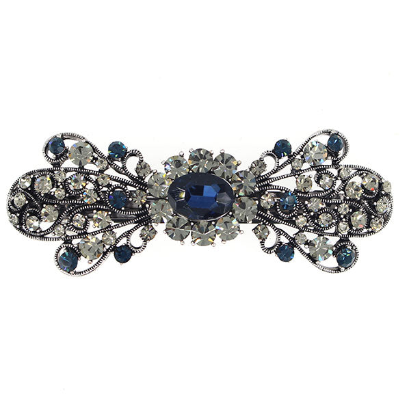 Vintage Filigree Bow Hair Barrette w/ Rhinestones