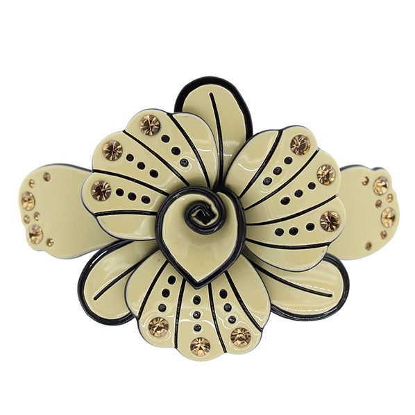 Crystalmood Cellulose Acetate Flower w/ Rhinestones Hair Barrette Brown