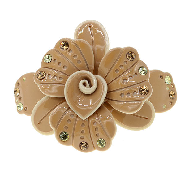 Crystalmood Cellulose Acetate Flower w/ Rhinestones Hair Barrette Coffee