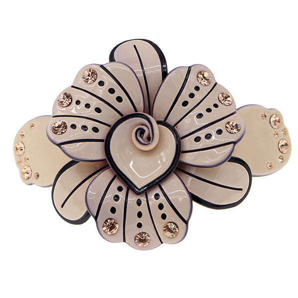 Crystalmood Cellulose Acetate Flower w/ Rhinestones Hair Barrette Tan