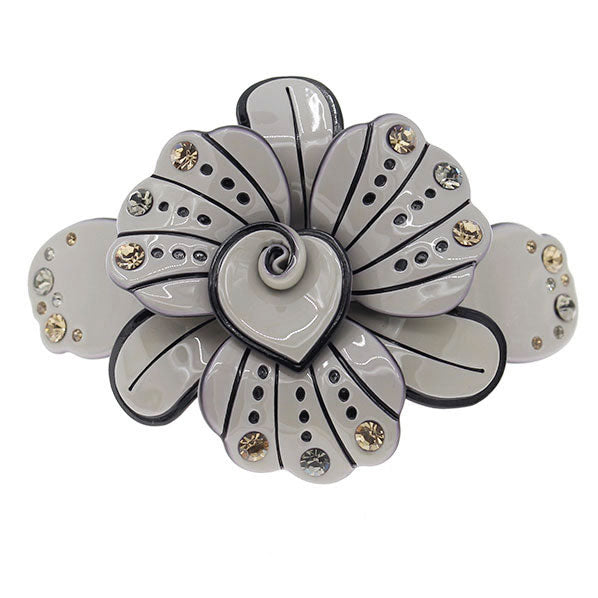 Crystalmood Cellulose Acetate Flower w/ Rhinestones Hair Barrette Purple
