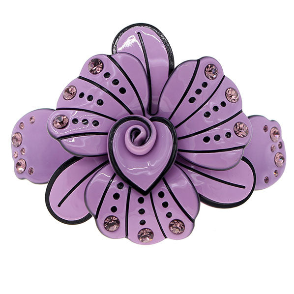 Crystalmood Cellulose Acetate Flower w/ Rhinestones Hair Barrette Cream