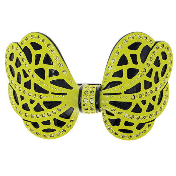 Crystalmood Cellulose Acetate Bow Hair Barrette w/ Rhinestones Hotpink