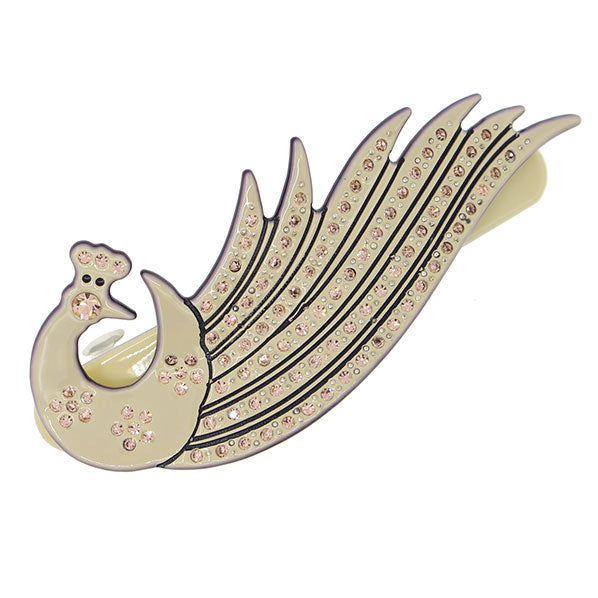 Crystalmood Cellulose Acetate Peacock Hair Barrette w/ Rhinestones Cream