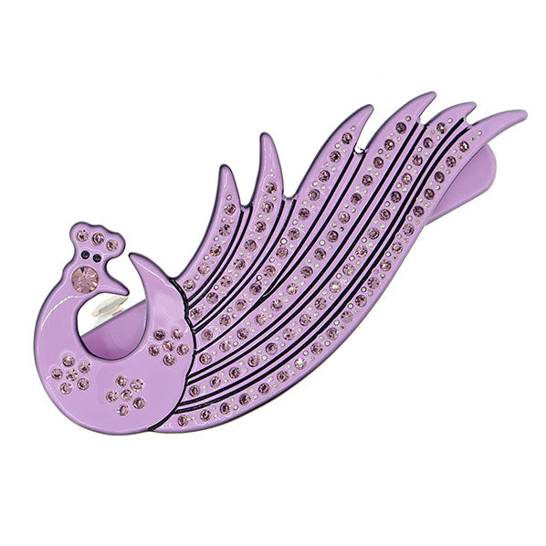 Crystalmood Cellulose Acetate Peacock Hair Barrette w/ Rhinestones Pink