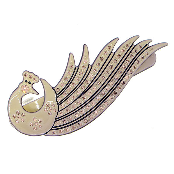 Crystalmood Cellulose Acetate Peacock Hair Barrette w/ Rhinestones Gray