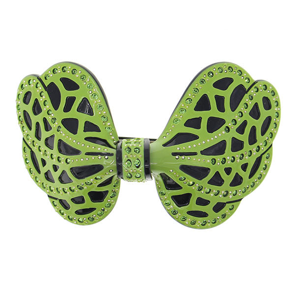 Crystalmood Cellulose Acetate Bow Hair Barrette w/ Rhinestones Green