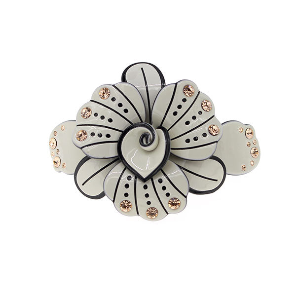 Crystalmood Cellulose Acetate Flower w/ Rhinestones Hair Barrette Cream