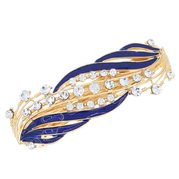 Violet Enamel Barrette with Rhinestones Leaf