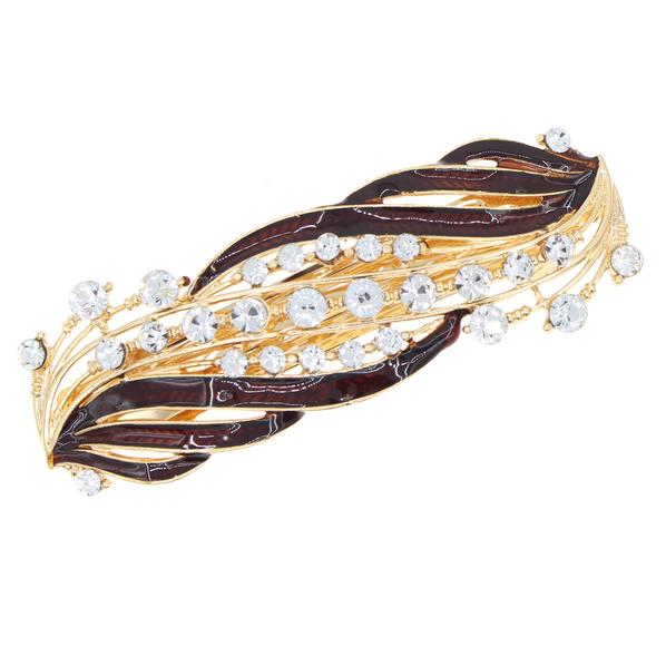 Red Enamel Barrette with Rhinestones Leaf