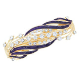 Black Enamel Barrette with Rhinestones Leaf