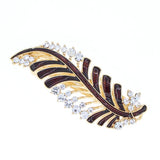 Enamel Leaf Barrette with Rhinestones Violet