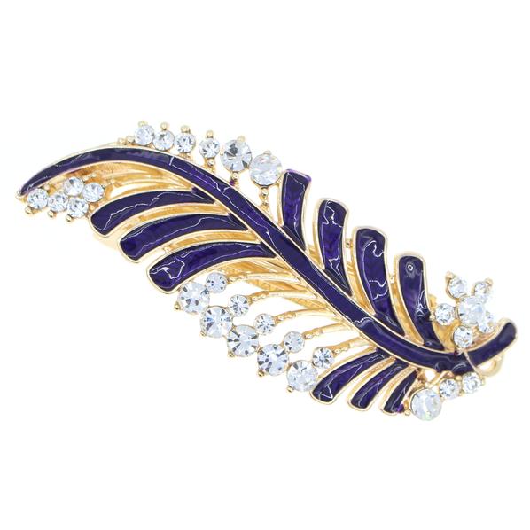 Enamel Leaf Barrette with Rhinestones Violet