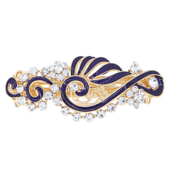 Enamel Ribbons Barrette with Rhinestones Violet