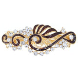 Enamel Ribbons Barrette with Rhinestones Brown