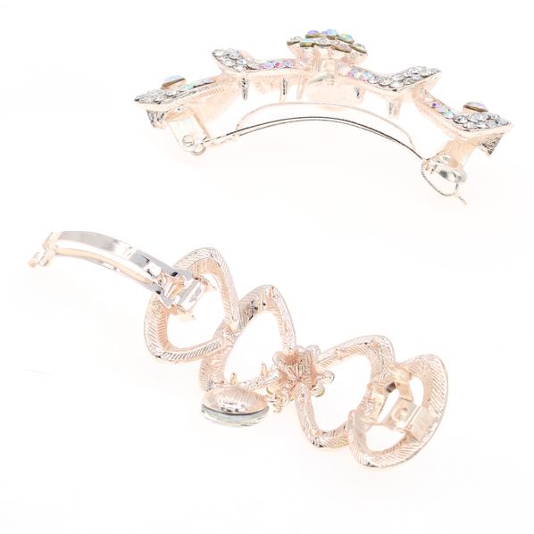 Gold Finish Rhinestone Hair Barrette Bow with Teardrop Clear