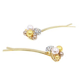Butterfly Rhinestone & Glass Pearl Barrette Mini Clip Hairpins 4pc Set Champagne