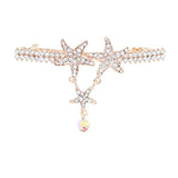 Gold Finish Clear Rhinestone Seastar Hair Barrette with Drop