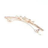 Gold Finish Butterfly Blue Rhinestone Hair Barrette with Drop