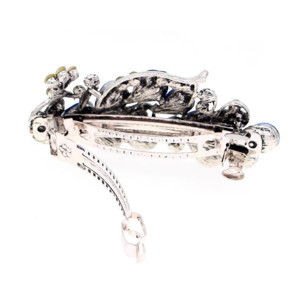 Peacock Rhinestone Hair Barrette Dark Blue