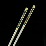 Stainless Steel Flat Chopstick Hair Stick Flower Dark Green 8.25 In [Pair]