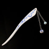 Handmade Porcelain China Freeform Hair Stick Blue Leaves