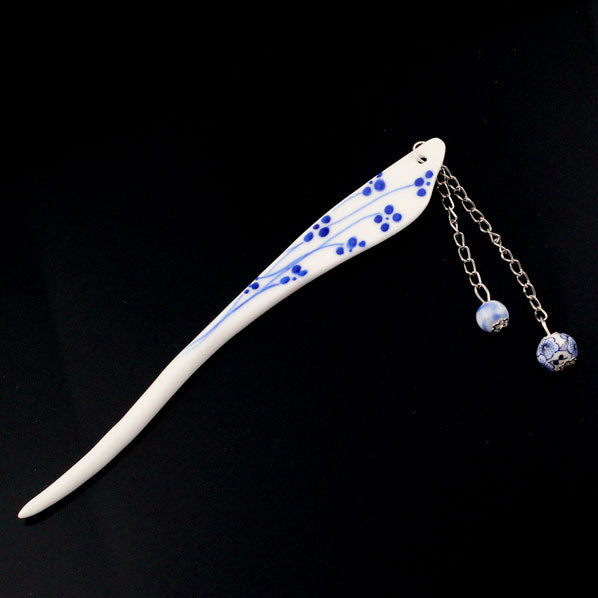 Handmade Porcelain China Freeform Hair Stick Blue Flower Tree