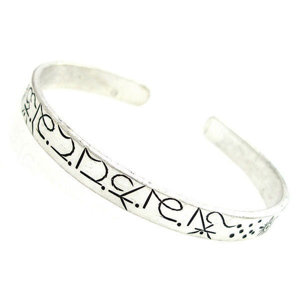 Tibetan Silver Filigreed Mantra Thin Cuff Bracelet 0.25" Wide