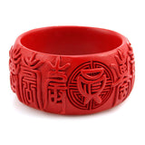 Handmade Chinese Carved Lacquer LONG LIFE Bangle Bracelet 1.4"