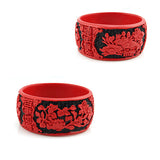 Handmade Chinese Carved Lacquer Auspicious Bangle Bracelet 1.35"