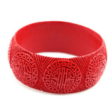 Handmade Chinese Carved Lacquer LONG LIFE Bangle Bracelet 1.25