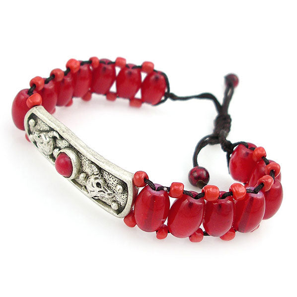 Tibetan Silver Yak Head Red Bracelet