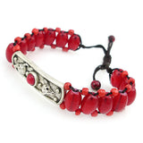 Tibetan Silver Yak Head Red Bracelet